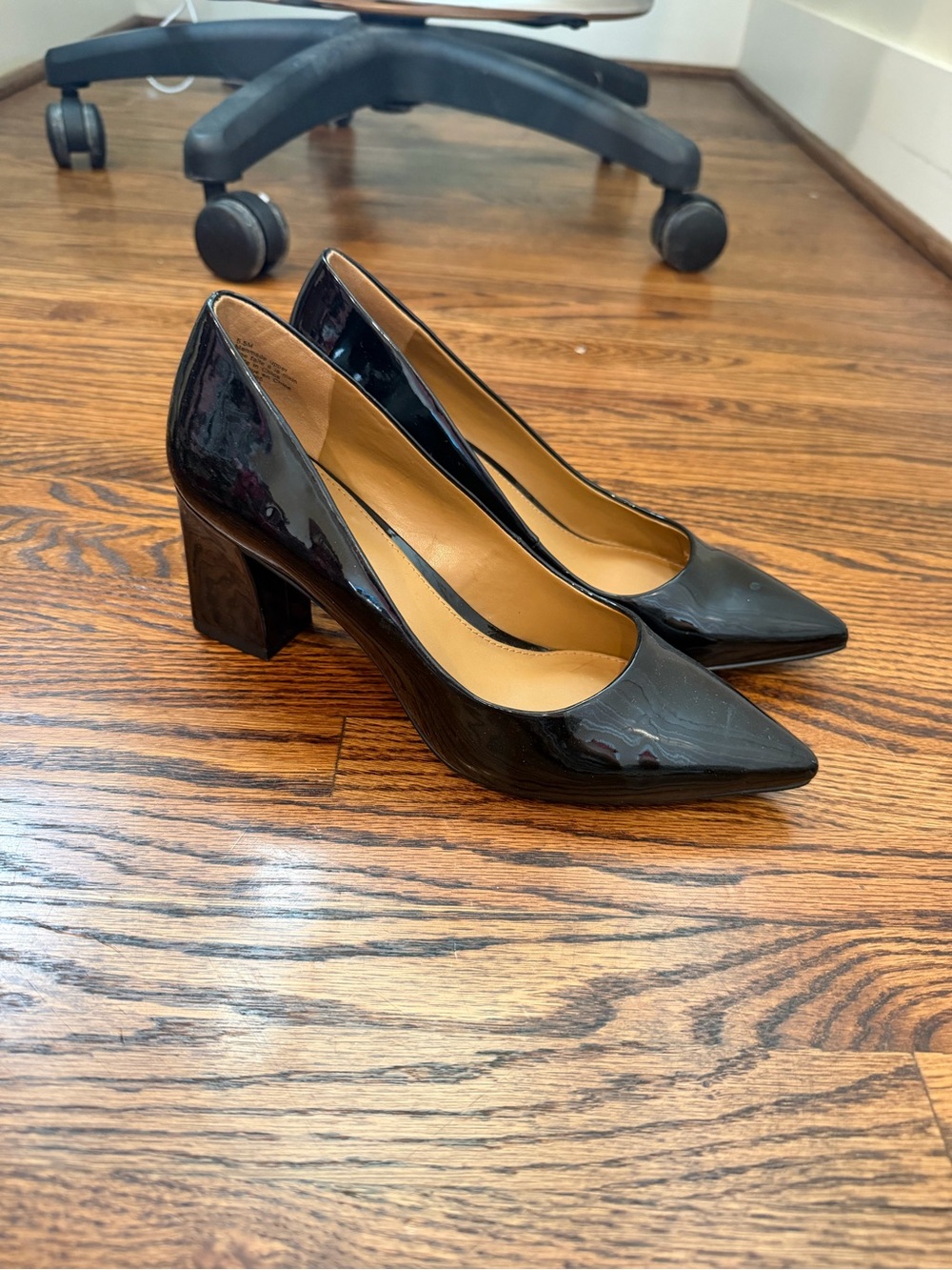 14th & Union Black Patent Pointed Block-Heel Pumps
